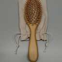 Wooden Hair Brush and Comb, One-piece Design, Reduce Frizz and Static, Massage Scalp, Detangling Paddle Hairbrush for Women, Girls, Kids, Includes Cleaning Claw, 5 Wood Bristles