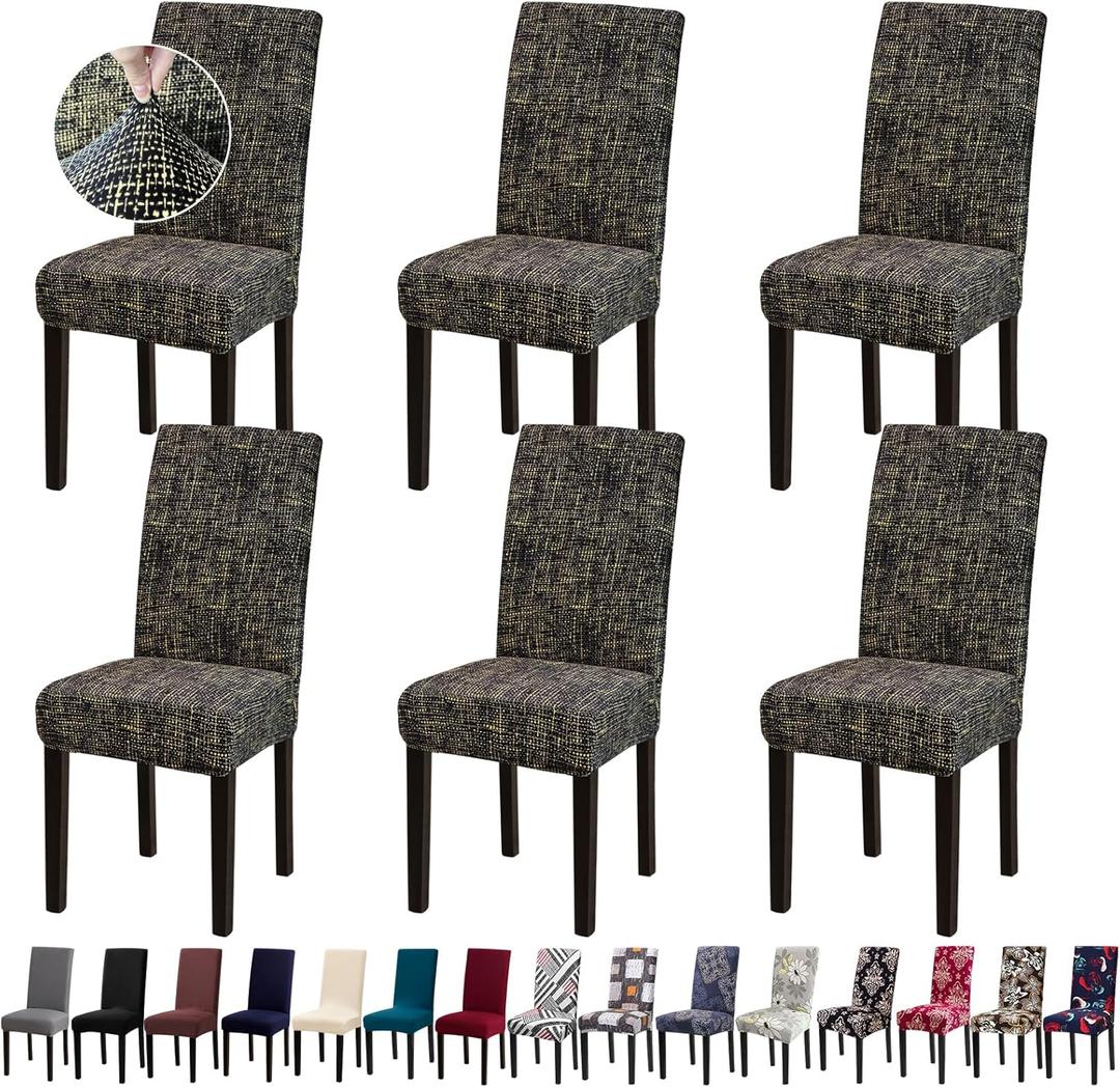 Chair Covers, Dining Room Chair Covers, Stretch Kitchen Chair Covers/Dining Room Chair Covers Set of 6, Removable Washable Dining Chair Slipcovers for Home, Hotel, Banquet, Hemp Coffee Pattern