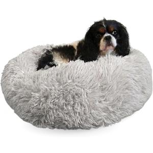 Active Pets Premium Small Donut Dog Bed, Fits Up to 45 lbs, Machine Washable Cushion, Plush Long Pile Faux Fur Fabric, Portable Light Grey Pet Bed Furniture for Puppies Adult Canines & Cats