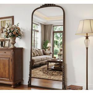 Antok Floor Mirror, 71"×32" Vintage Full Length Mirror Carved Full Body Mirror with Stand, Hanging Mounted for Bedroom Living Room Cloakroom,Bronze,Luxury Style