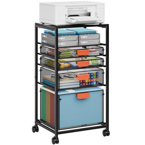Marbrasse Rolling File Cart with 4 Storage Drawers, Mobile File Cabinet on Lockable Wheels, Hanging Filing Cabinet Organize, Under Desk Utility Cart for Home Office