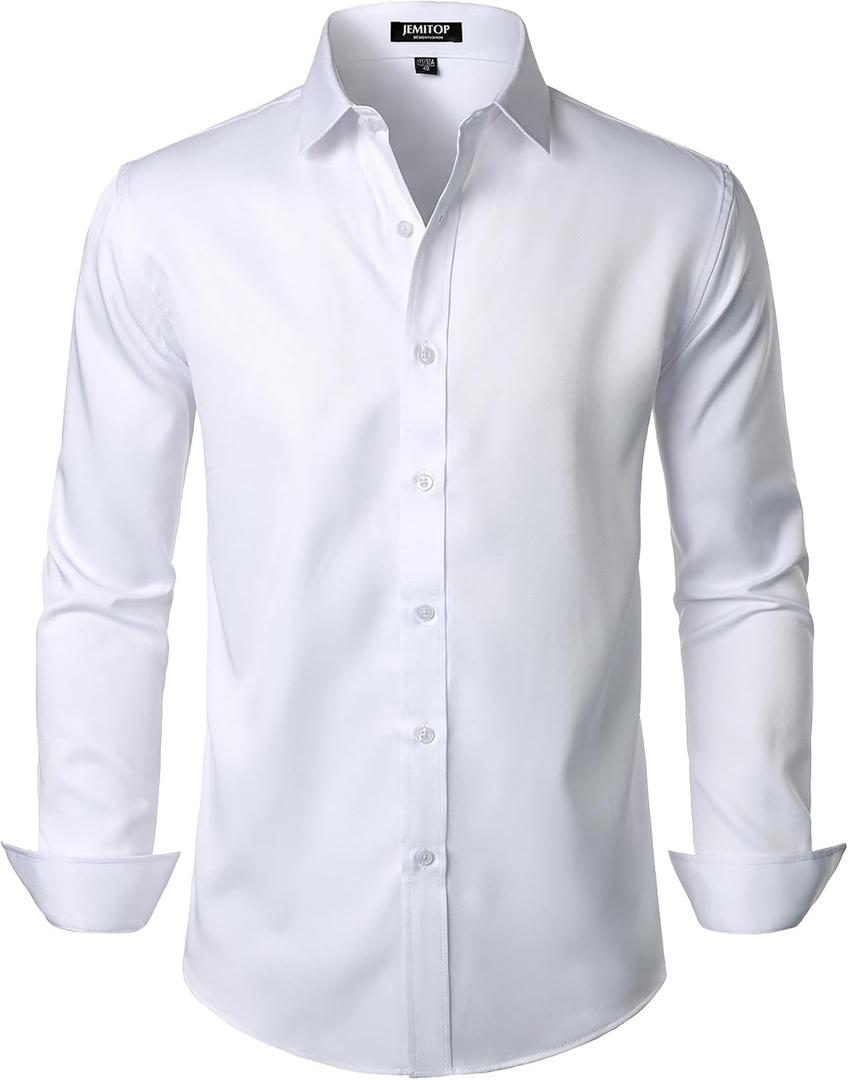 JEMITOP Men's Stretch Wrinkle Free Dress Shirt Formal Prom Wedding Long Sleeve Button Down Shirts S
