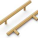 Hickory Hardware 10 Pack Kitchen Cabinet Handles, Drawer Pulls for Doors & Dresser Drawers, Hardware for Bathroom, 3-3/4 Inch (96mm) Hole Center, Brushed Brass, Heritage Collection
