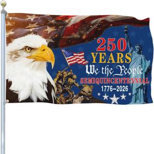 Motivational 250 Year American Anniversary Flag 250th Anniversary USA Flag 4th of July Patriotic American Flags for Outside 3x5 Ft Outdoor 250 Merchandise Banner Decorations