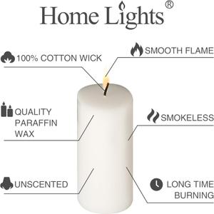 HomeLights Pillar Candles - 2.7x6 inch | 60 Hours Burning, 1 Count - White Unscented Smokeless European Pillar Candles - Perfect for Wedding, Parties, Spas, Home Gatherings and Dinner