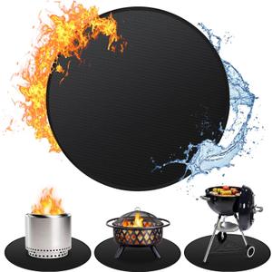 36'' Fire Pit Mat for Solo Stove Bonfire, Double-Sided Fireproof Under Grill Mat Deck Patio Protector Pad, Round BBQ Mat for Solo Stove Accessories, Easy to Clean, Reusable (Glossy Black)