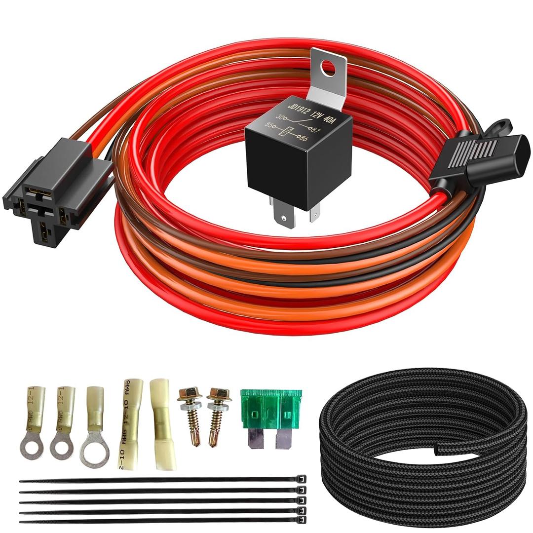 Electric Fuel Pump Relay Kit, 40 AMP Waterproof Heavy Duty Relay Wiring Harness with Nylon Wire Loom & Long Wires, 12V Fuel Pump Bypass Switch Universal Fit (P/N 30247)