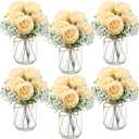 Zeyune Mason Jar Centerpiece Table Decorations, Artificial Peony Baby's Breath Flower Bouquets, Faux Flowers with Vase, Rustic Decor Gifts for Home, Wedding, Holiday(6 Sets,Champagne)