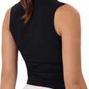 3 x YUNOGA Workout Tank Tops for Women Athletic Sleeveless Ribbed Crop Tops Essentials High Neck Crew Neck Yoga Tanks Shirts (Black, XL)