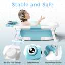 BUNWAG Baby Bathtub, Collapsible Newborn Bathtub for Infant to Toddler with Soft Cushion and Thermometer,Portable Travel Newborn Tub with No-Slip Feet, Baby Shower Gifts, 0-12 Months Baby Bath, Blue