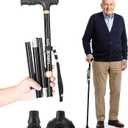 Trekology Foldable Walking Cane for Seniors - Folding Walking Stick for Men and Women with Quad Self-Standing Base for Stability & Balance - Adjustable, Lightweight with Locking Design - Travel Ready
