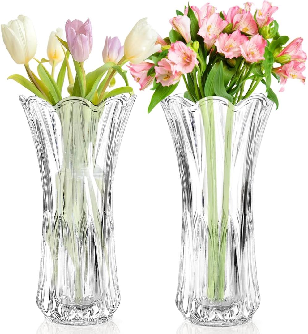 2-Pack Glass Flower Vases, 9.5 Inch Thickened Clear, Phoenix Tail Shape Decorative Modern Plant Vases for Centerpieces, Home Decor, Wedding, Party, Office