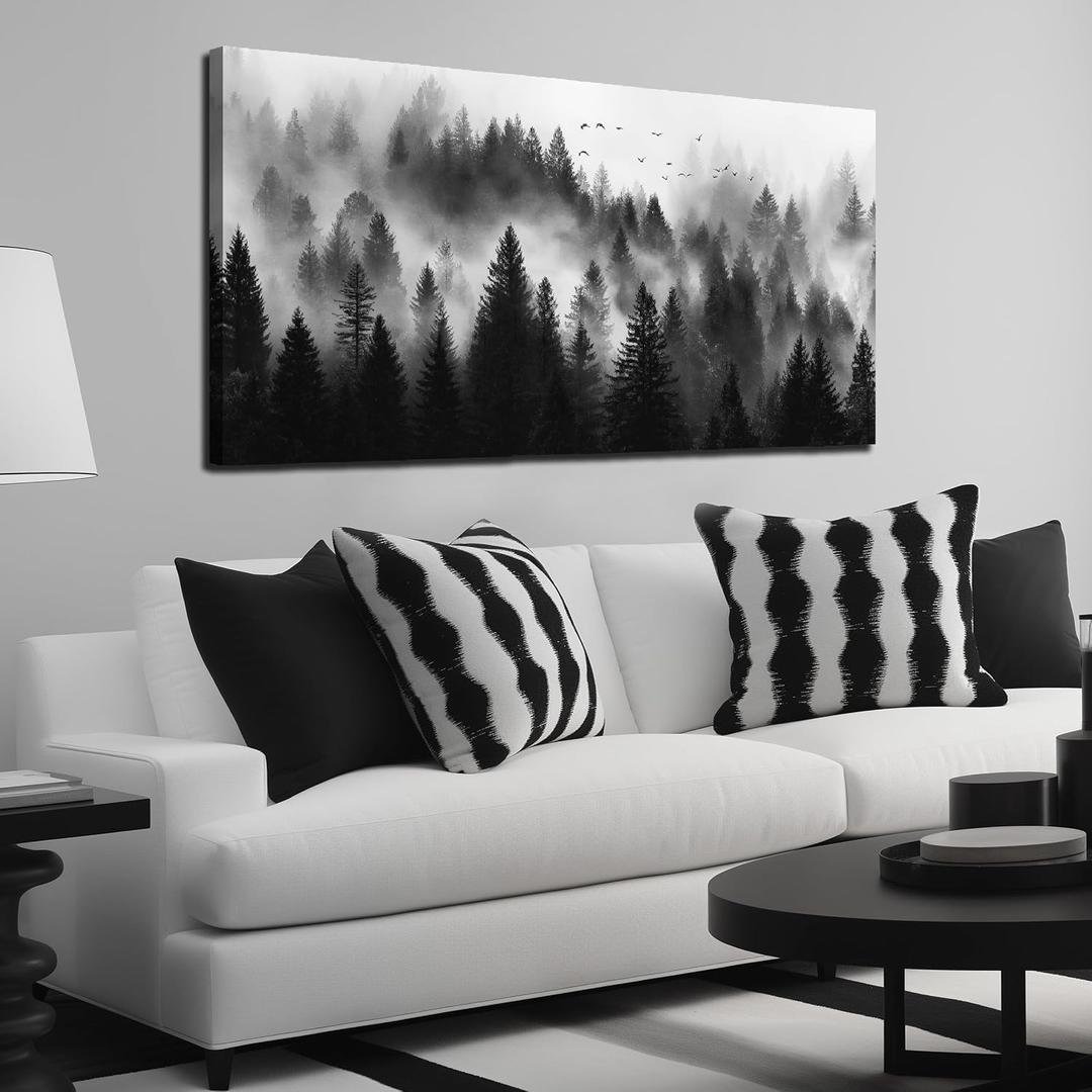 Foggy Forest Canvas Wall Art for Office Natural Landscape Wall Decor for Living Room Large Wall Art Bedroom Wrapped Canvas Ready to Hang 24 x 48 Inch