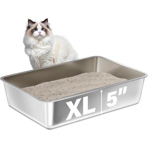 Stainless Steel Litter Box,XL Metal Litter Box for Cat, Large Metal Litterbox for Kitty, Easy Clean, Non Stick No Smell (1 pack-XL(22.4"x14.5"x5.1"))