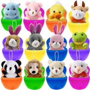 12 Pcs Prefilled Easter Eggs with Mini Stuffed Animal Plush Toys Filled Easter Eggs with Plush Toys Inside for Kids Egg Hunt, Basket Stuffers and Party Favors