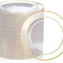FOCUSLINE 100 Count Clear Gold Plastic Plates 7 Inch, Disposable Heavy Duty Clear Plates with Gold Rim, Premium Hard Plastic Plates Fancy Disposable Clear Salad Plates for Wedding Parties