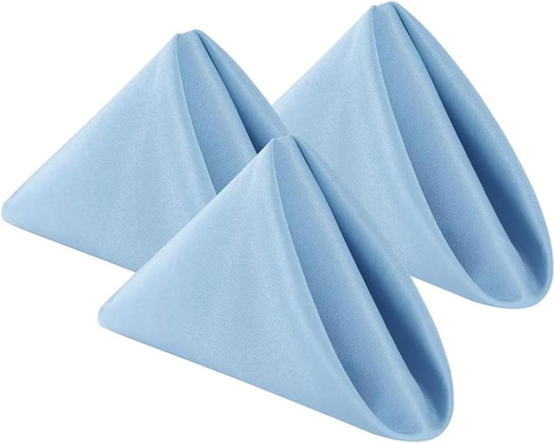 Bailarina Cloth Napkins Set of 100,17x17 inches Dinner Napkins Cloth Washable, Polyester Square Table Cloth Napkin Bulk with Hemmed Edges Ideal for Banquets, Parties and Weddings Blue Mist