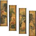 4PCS/Set Wall Scroll Hanging Painting Decor Japanese Koi Fish Flower Fengshui, Ancient Paintings Replica Asia Traditional Art, Attract Wealth Four Seasons