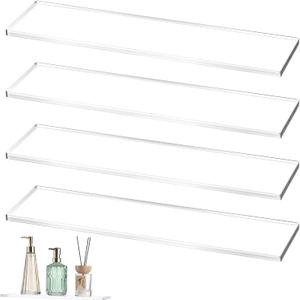 Leinuosen 4 Pcs Clear Medicine Shelves 13.75 Inch Acrylic Medicine Cabinet Replacement Shelves Suitable for Bathroom Living Room Kitchen Wall Mounted and Hanging Cabinet
