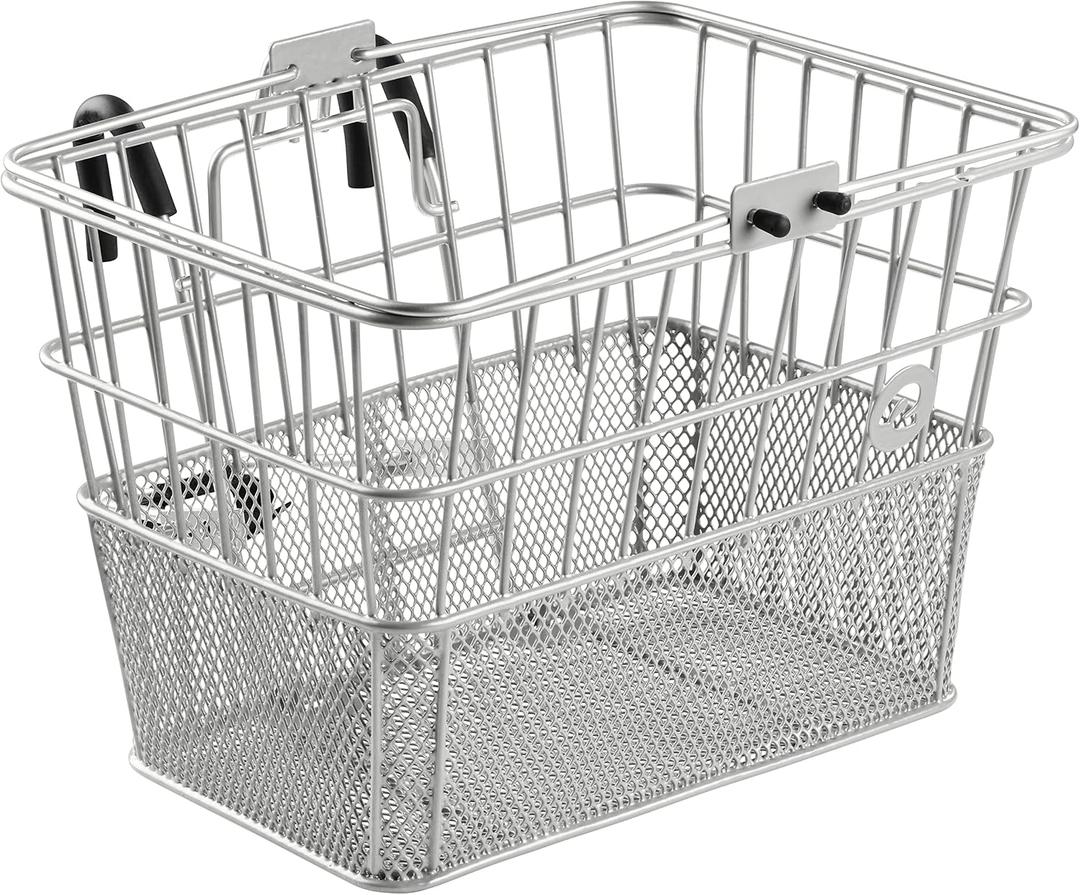Retrospec Apollo Detachable Front Bike Basket Steel Half-Mesh with Integrated Detachable Hooks and Built-In Handle, Easy Assembly and Portability for Bicycles, One Size, Silver
