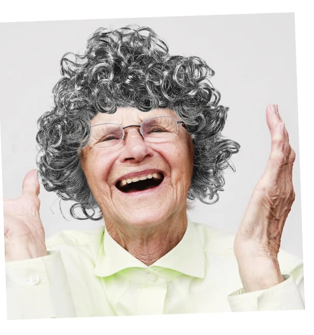 LIFKOME 1set Old Lady Wig Cosplay Glasses and Necklace Short Curly Hair Costume for Women for Grandma Role Play at Parties and Events