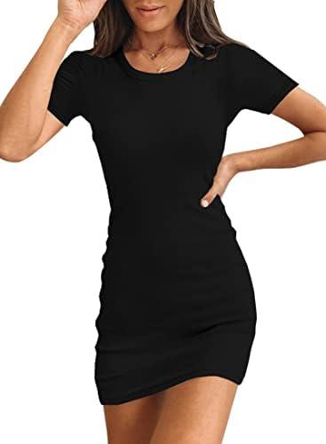 Valiamcep Womens Summer Tank Dress Crewneck Sleeveless Ribbed Knit Slim Fit Bodycon Mini Dresses, S