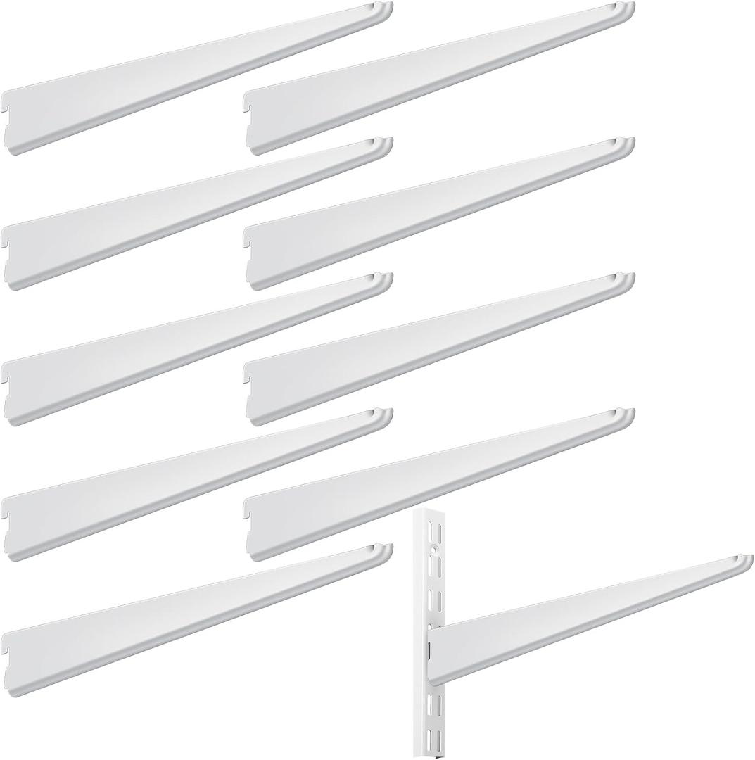Yalikop 10 Pack Adjustable Shelf Brackets for Double Track System Closet Organization Heavy Duty Wire Shelf Brackets (White,11.5 Inches)