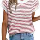 Women's Sweater Vest Striped Pullover Tank Top Round Neck Cap Sleeve Lightweight 2025 Summer Casual Clothes, Size: S