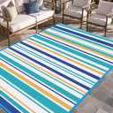 Outdoor Patio Plastic Rug Waterproof - Outdoor Rugs for Camper Outside, Rv, Porch Deck Clearance, Area Carpet for Outside, Balcony, Patio Decor, Blue & Yellow, 5x8 ft