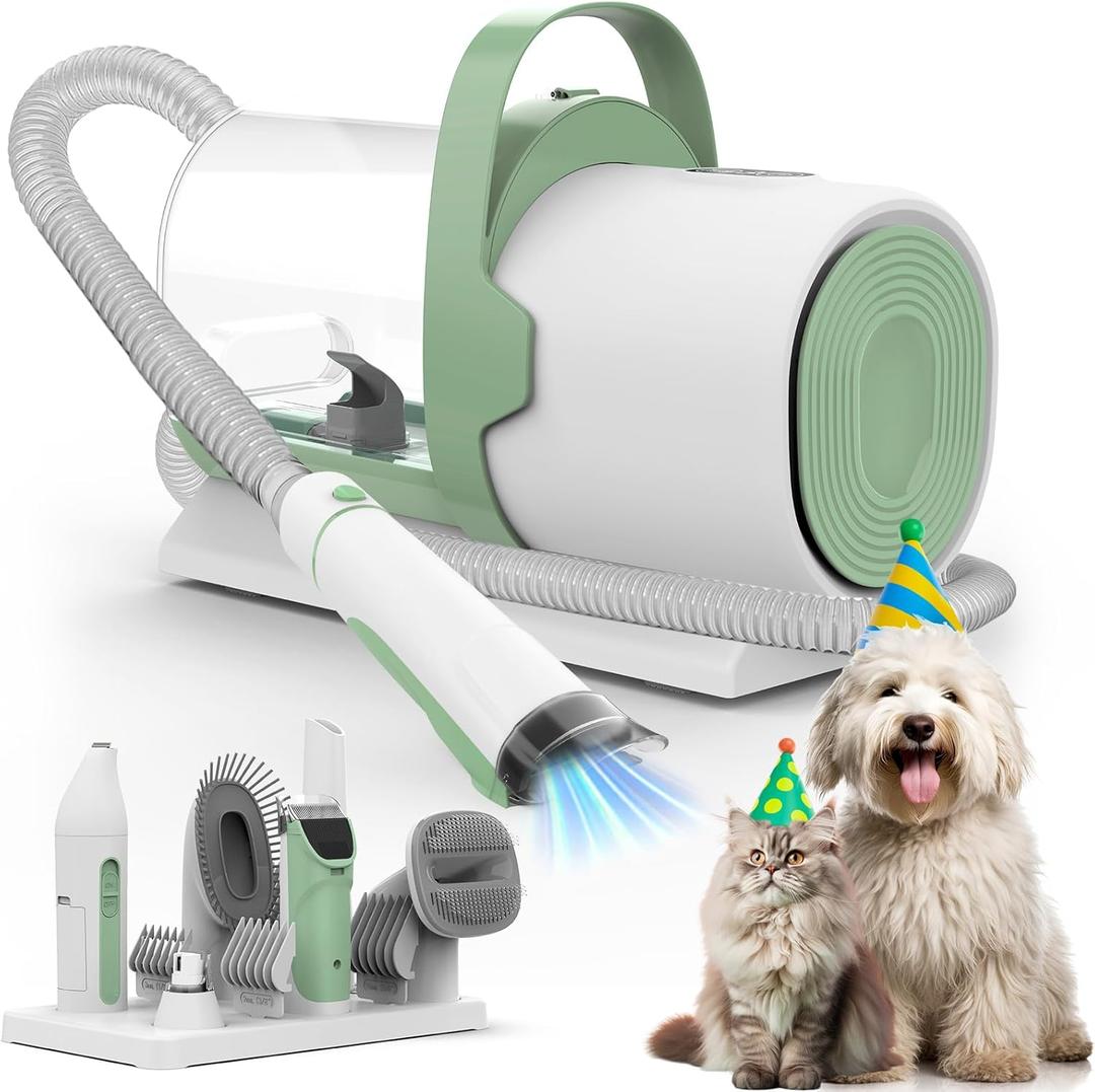 Dog Grooming Vacuum, Pet Grooming Kit, Dog Clipper Nail Trimmer Grinder, 2.5L Dust Cup 7 Grooming Tools 11000Pa Dog Vacuum for Shedding Grooming, Pet Grooming Vacuum for Dogs, Home Cleaning, PG50 Plus (Green)