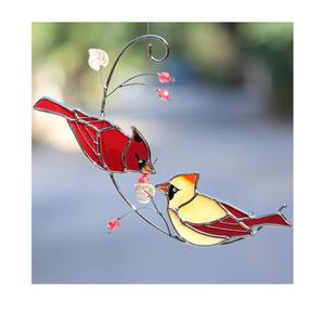 Handmade Cardinal Stained Glass Suncatchers Window Hanging Ornament for Christmas,Memorial Gifts for Women,Red Birds Sun Catcher Decora,Bird Lover Gifts,Real Glass Unique Design