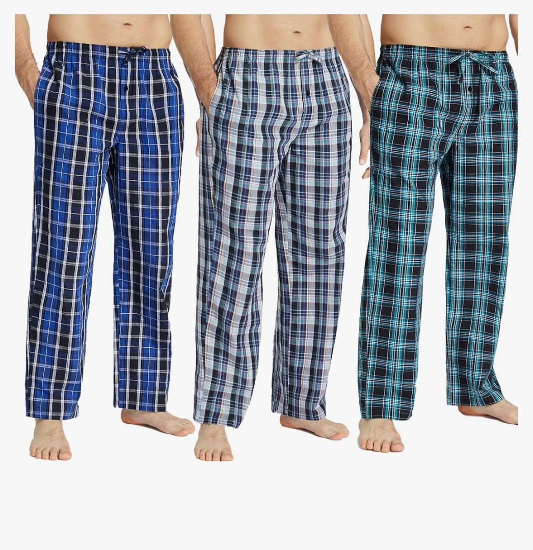 JupiterSecret Mens Pajama Pants Set Cotton Plaid Sleep & Lounge Pants, PJ Bottoms with Pockets and Button Fly