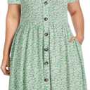 BEDOAR Women's Casual Plus Size Dress V-Neck Knee-Length A-Line Party Cocktail Swing Dress with Pockets (Green)