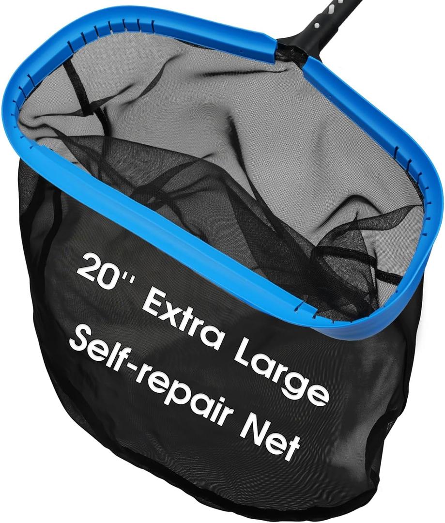 TidyMister 20'' Self-Repair Pool Skimmer Net Pool Cleaning Net with Heavy Duty Nylon Mesh, Aluminum Frame, Deep Debris Bag, for Above Ground Pool In-ground Pool Leaf Rake Net (Without Pole)