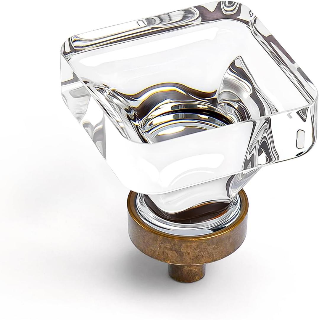 coolnews 8 Pack Vintage Antique Brass Cabinet Knobs, Clear Crystal Drawer Knobs for Kitchen Bedroom Bathroom, Old Style Glass Knobs and Pulls for Cabinets Closet Furniture, Antique Bronze