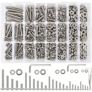 1110Pcs #2-56#4-40#6-32#8-32#10-24 Nuts and Bolts Assortment Kit, Phillips Pan Head Machine Screw Assortment Kit, 25 Sizes 304 Stainless Steel Assorted Nuts and Bolts Washers for Screws