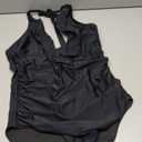 Aidonger Women's One Piece Swimsuit Tummy Control Ruffle Bathing Suit V Neck Ruched Swim Suit Slimming Cutout Swimwear Black, XL