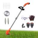 Electric Weed Mower, Cordless Weed Eater for Lawn Care, Rechargeable Grass Trimmer with Adjustable Rod, Portable Brush Cutter with 3 Blades for Gardens Sidewalks Orange