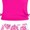 Girls Tankini Swimsuits Two Piece Bathing Suit Drawstring Swimwear Set for Girls 7-18 Years (Pink)