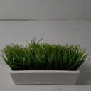 MyGift 14 Inch Artificial Green Grass Plant in Modern White Concrete Planter Window Box, Tabletop Faux Greenery in Decorative Rectangular Cement Container