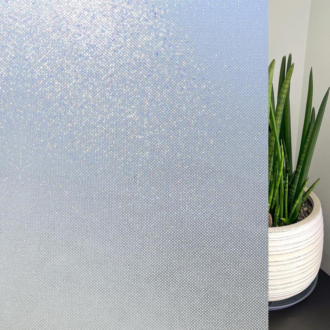 KESPEN Frosted Window Privacy Film Heat Control UV Sun Blocking Glass Stickers Static Cling Non Adhesive Door Coverings Decals for Bathroom Home Office, Sparkling, 17.5 Inch X 6.5 Feet