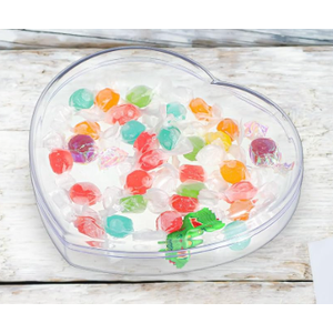 Valentine's Heart Shaped Plastic Container, 5.9" W x 1.6" H Clear Plastic Storage Box with Lid and Anti Slip Ring Heart Dessert Plates Snack Tray for Valentine Party Favor