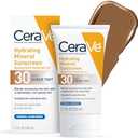 CeraVe Hydrating Mineral Sunscreen SPF 30 with Sheer Tint, Tinted Mineral Sunscreen with Zinc Oxide & Titanium Dioxide, Blends Seamlessly For Healthy Glow, Deep, 1.7 Oz