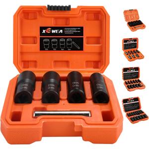 XEWEA Bolt Nut Extractor Set, 5PCS 1/2 Drive Easy Out Broken Wheel Tire Lug Nut Extraction/Remover Socket Set for Damaged, Frozen,Studs, Rounded Stripped Bolts & Nuts Screws