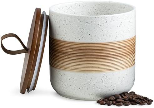 Miamolo Spice Jars with Lid, Coffee Container Kitchen Food Storage Jars for Spice Sugar Tea Bag, Stackable Decorative Jars for Countertop, White & 37oz