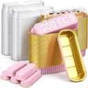 Qunclay 200 Pcs Aluminum Foil Mini Loaf Pans with Lids 6.8 oz Disposable Mini Cake Pan with Lid Rectangle Baking Cups for Party Muffin Cheesecake Ramekins(Pink, Gold)