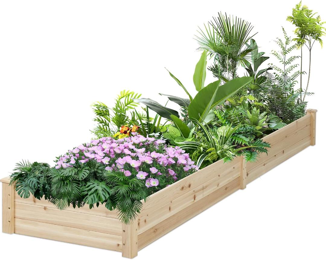 8 Feet Outdoor Wooden Raised Garden Bed, Elevated Planting Planter Box Kit for Vegetables Fruits Grow Yard Gardening, Natural (8 ft Garden Bed)