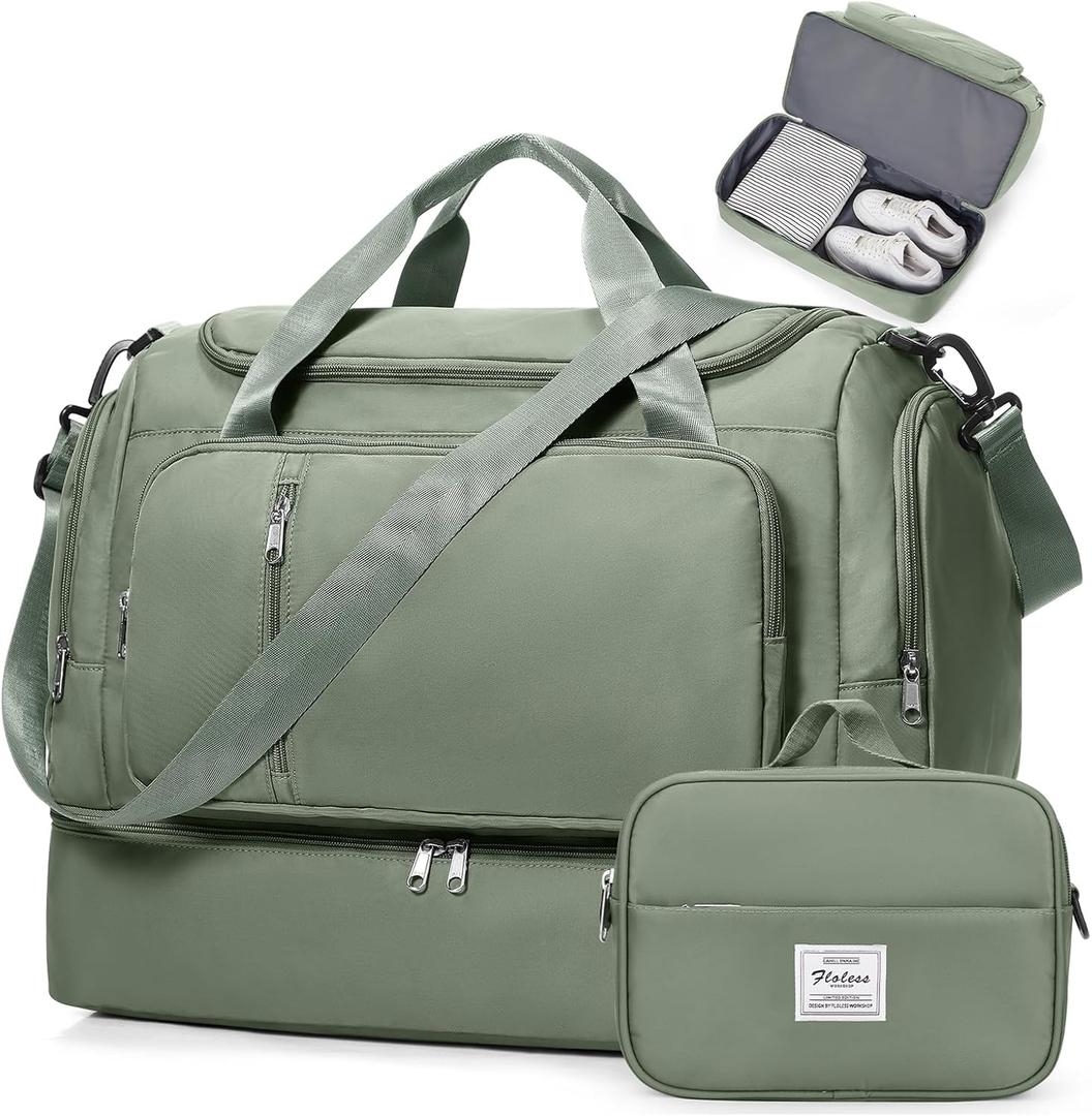 Travel Duffle Bag, Weekender Bags for Women,Overnight Weekend Carry On Personal Item Travel Bag with Shoes Compartment & Toiletry Bag,Olive Green