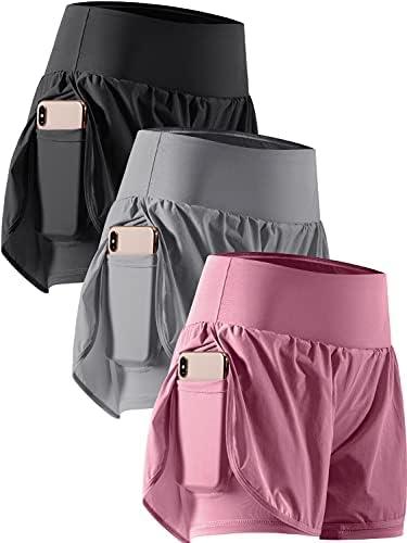 CADMUS 2 in 1 Women's Workout Shorts for Athletic Gym Running Shorts with Phone Pockets 2 pack, M