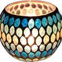 Mosaic Glass Tea Light Holders Romantic Stained Votive Candle Holder, MIATTCLD Round Handmade Tealight Candle Holder for Table Centerpieces, Christmas, Valentine, Birthday Party, Home Decor (F)